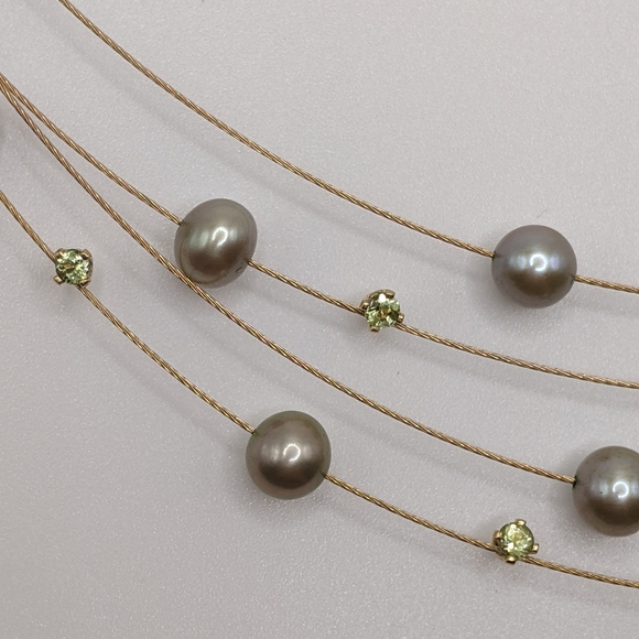 14k Yellow Gold Peridot Gemstone and Pearl Omega Necklace Adi Paz - Picture 11 of 15